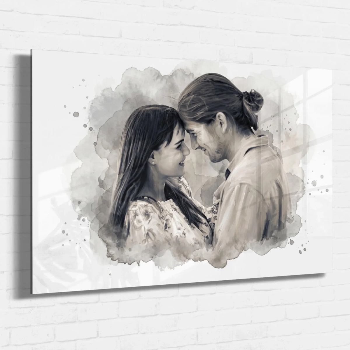 Paar- & Familienportrait im Aquarell-Stil (Querformat) - Acrylglas