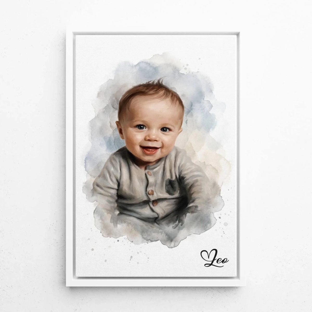 Babyportrait im Aquarell-Stil nach Foto - Leinwand mit weißem Rahmen