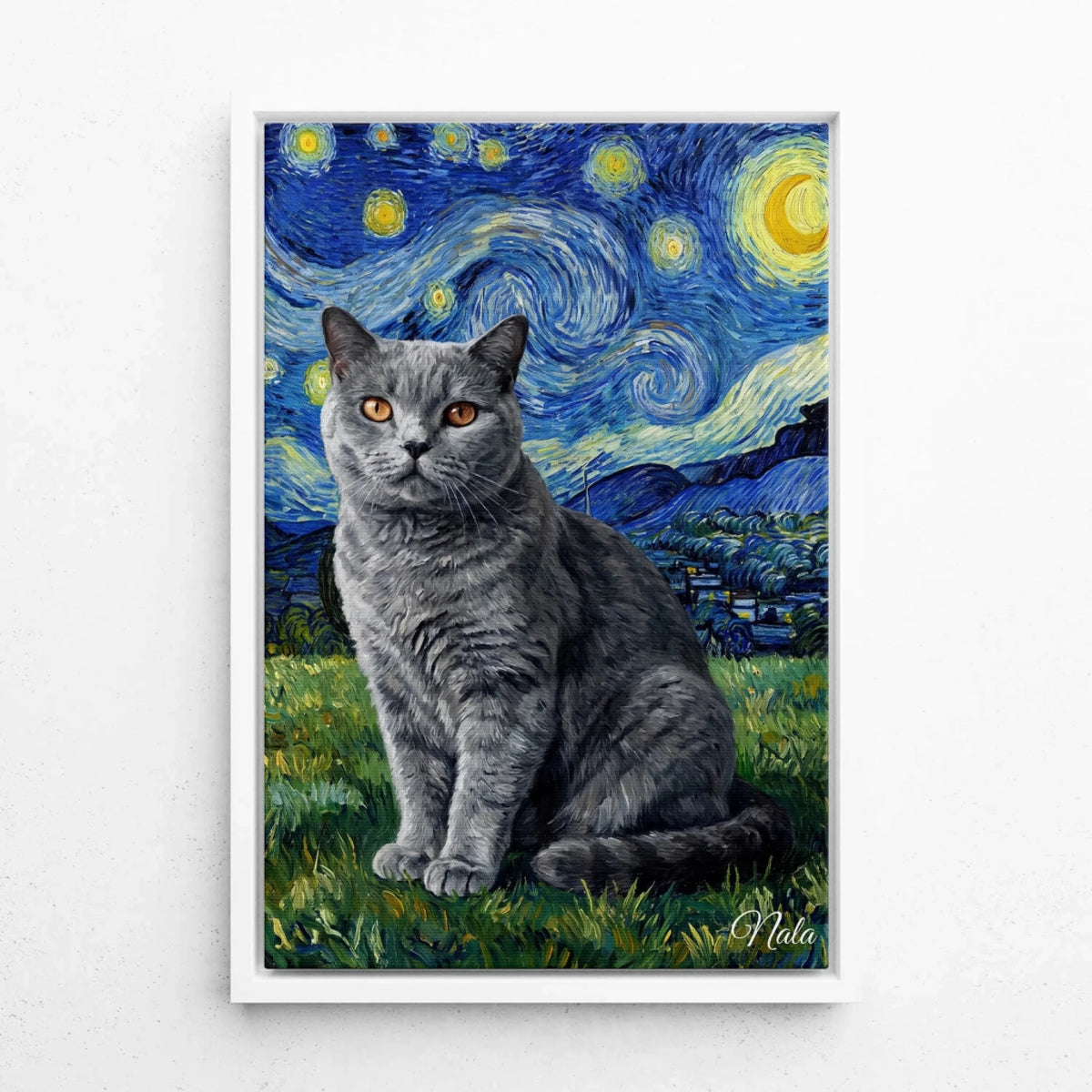 Katzenportrait im Van-Gogh-Stil nach Foto - Leinwand mit weißem Rahmen