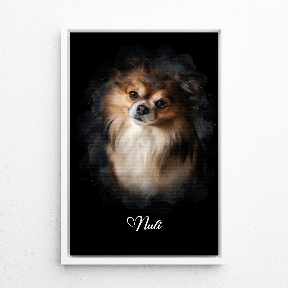 Hundeportrait im Aquarell-Stil - Schwarz nach Foto - Leinwand mit weißem Rahmen