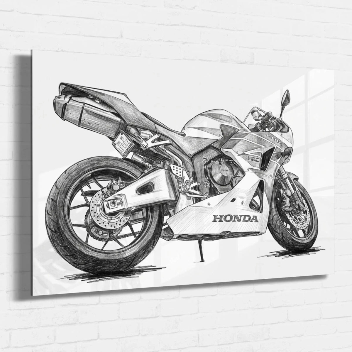 Motorradportrait im Bleistift-Stil (Querformat) nach Foto - Acrylglas