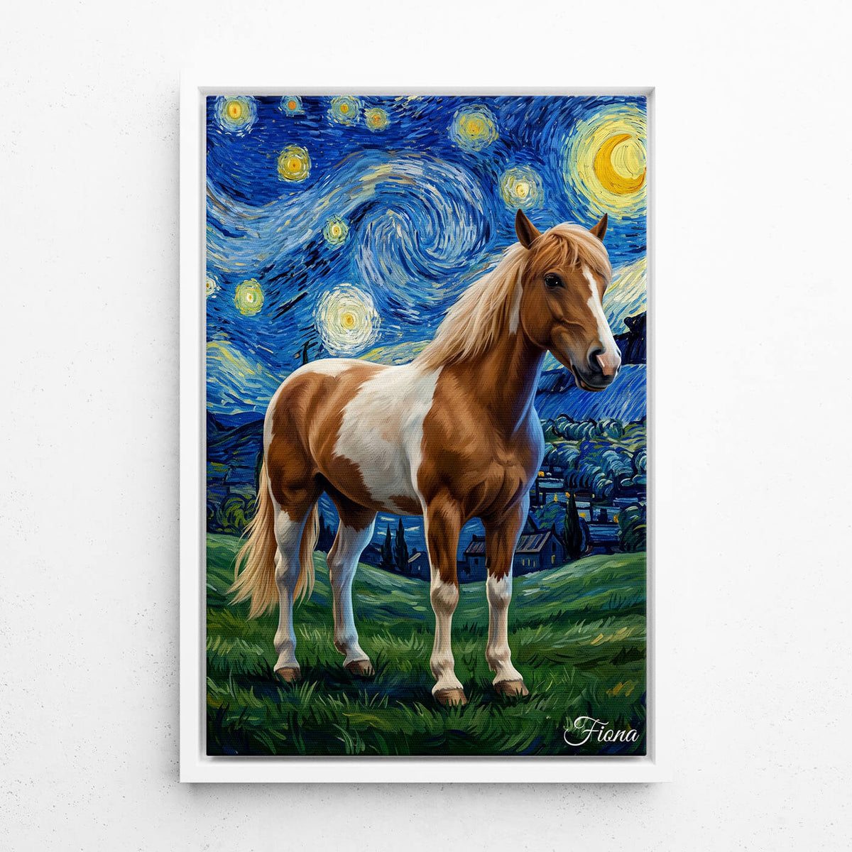 Pferdeportrait im Van-Gogh Stil nach Foto - Leinwand mit weißem Rahmen