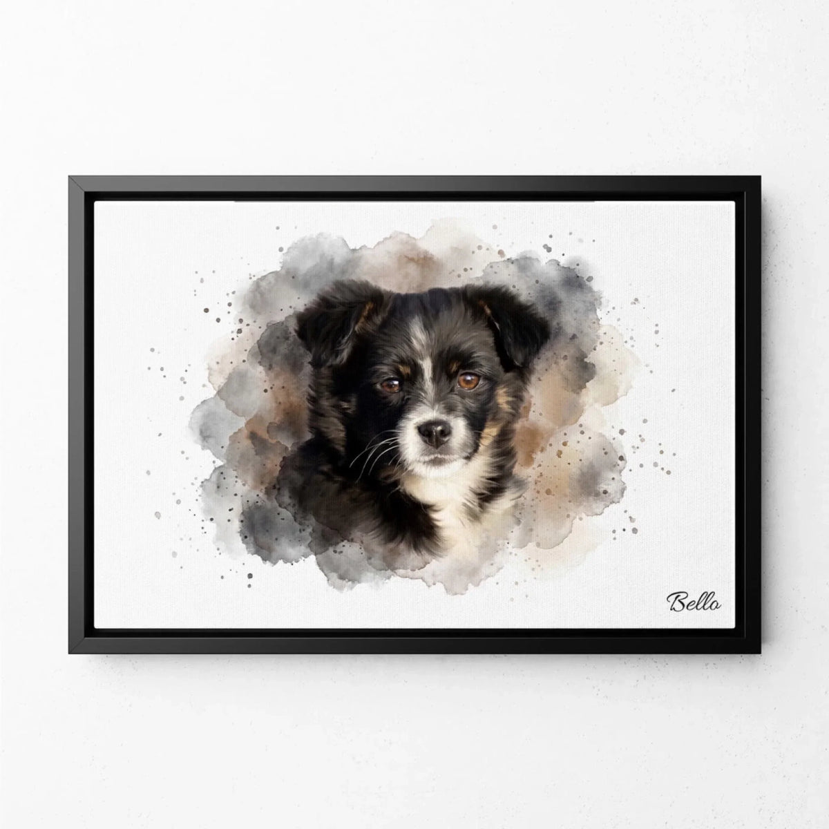 Hundeportrait im Aquarell-Stil (Querformat) - Rahmen Schwarz