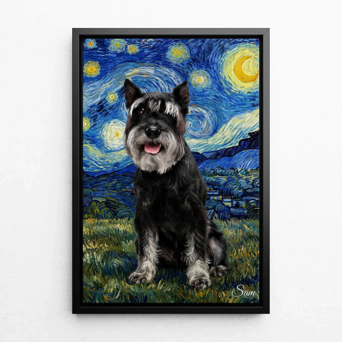 Hundeportrait im Van-Gogh-Stil nach Foto - Leinwand mit schwarzem Rahmen