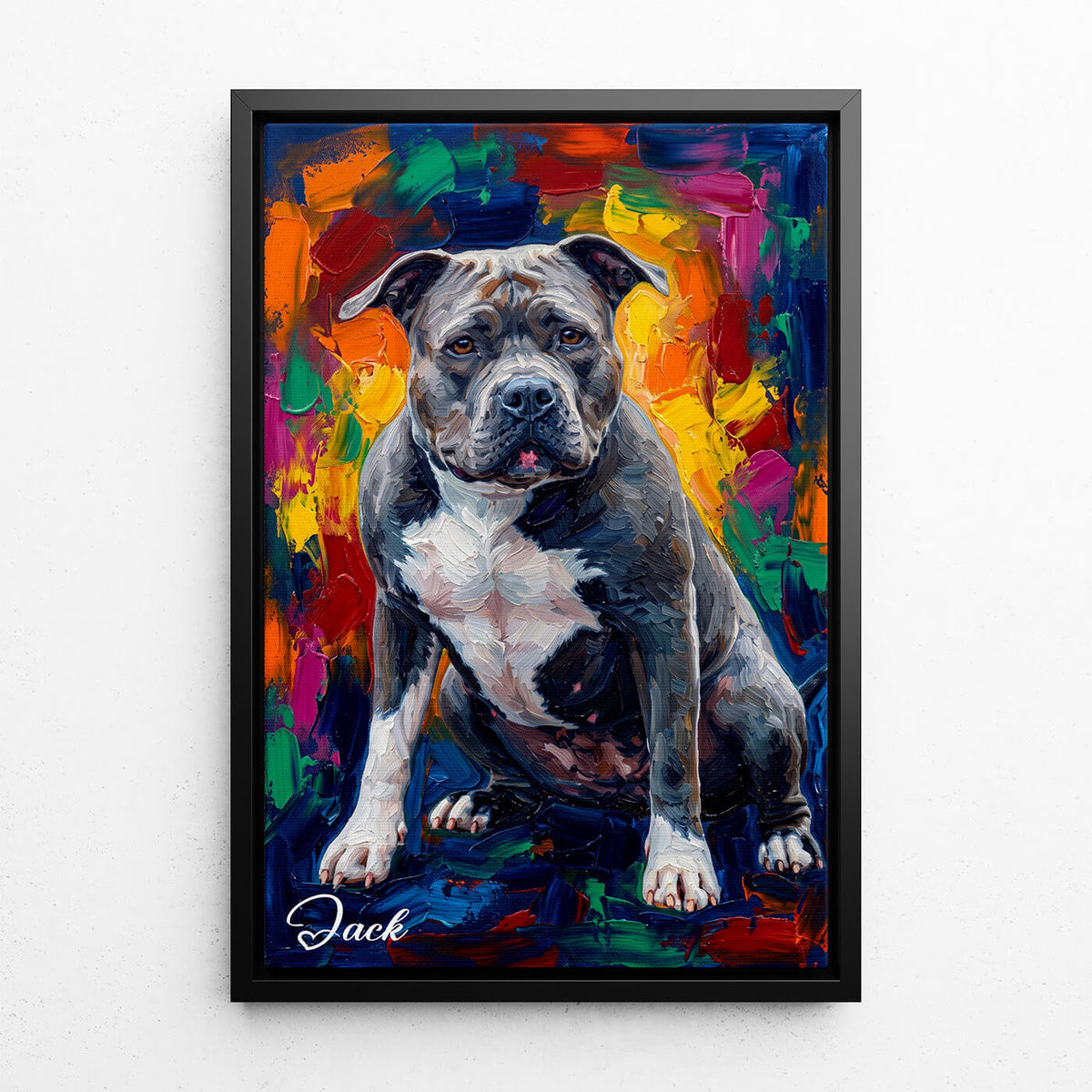 Hundeportrait im Pop-Art Stil nach Foto - Leinwand mit schwarzem Rahmen