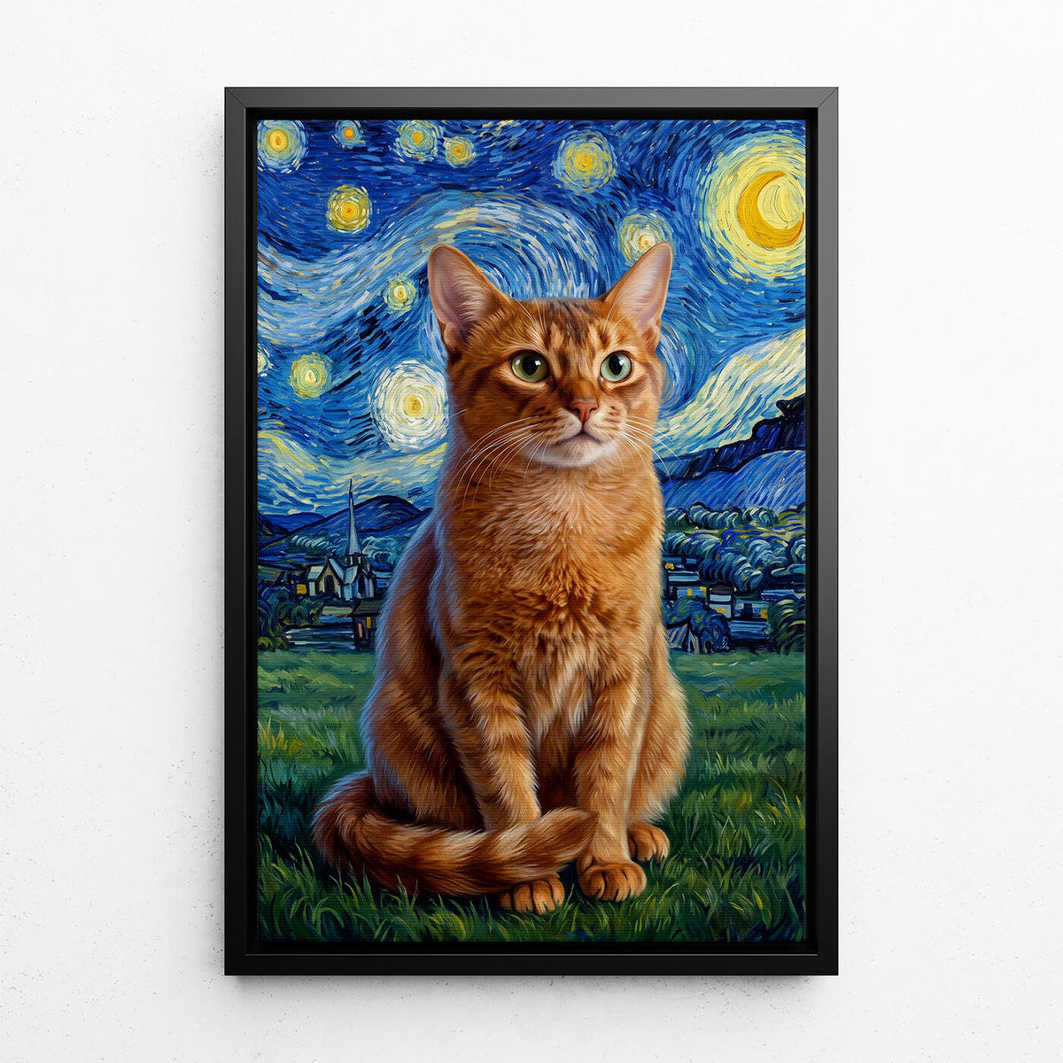 Katzenportrait im Van-Gogh Stil nach Foto - Leinwand mit schwarzem Rahmen