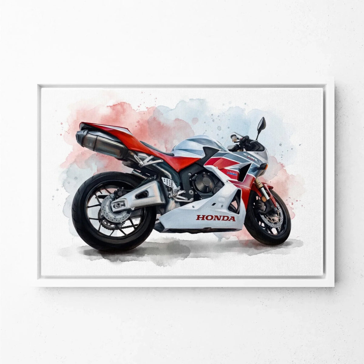 Motorradportrait im Aquarell-Stil (Querformat) nach Foto - Leinwand mit weißem Rahmen