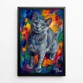 Katzenportrait im Pop-Art-Stil nach Foto - Leinwand mit schwarzem Rahmen