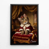 Katzenportrait im Renaissance-Stil nach Foto - Leinwand mit schwarzem Rahmen