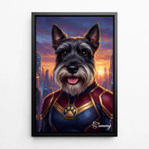 Hundeportrait als Superheld nach Foto - Leinwand mit schwarzem Rahmen