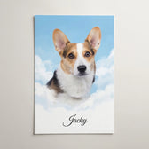 Hundeportrait auf Wolken nach Foto - Poster