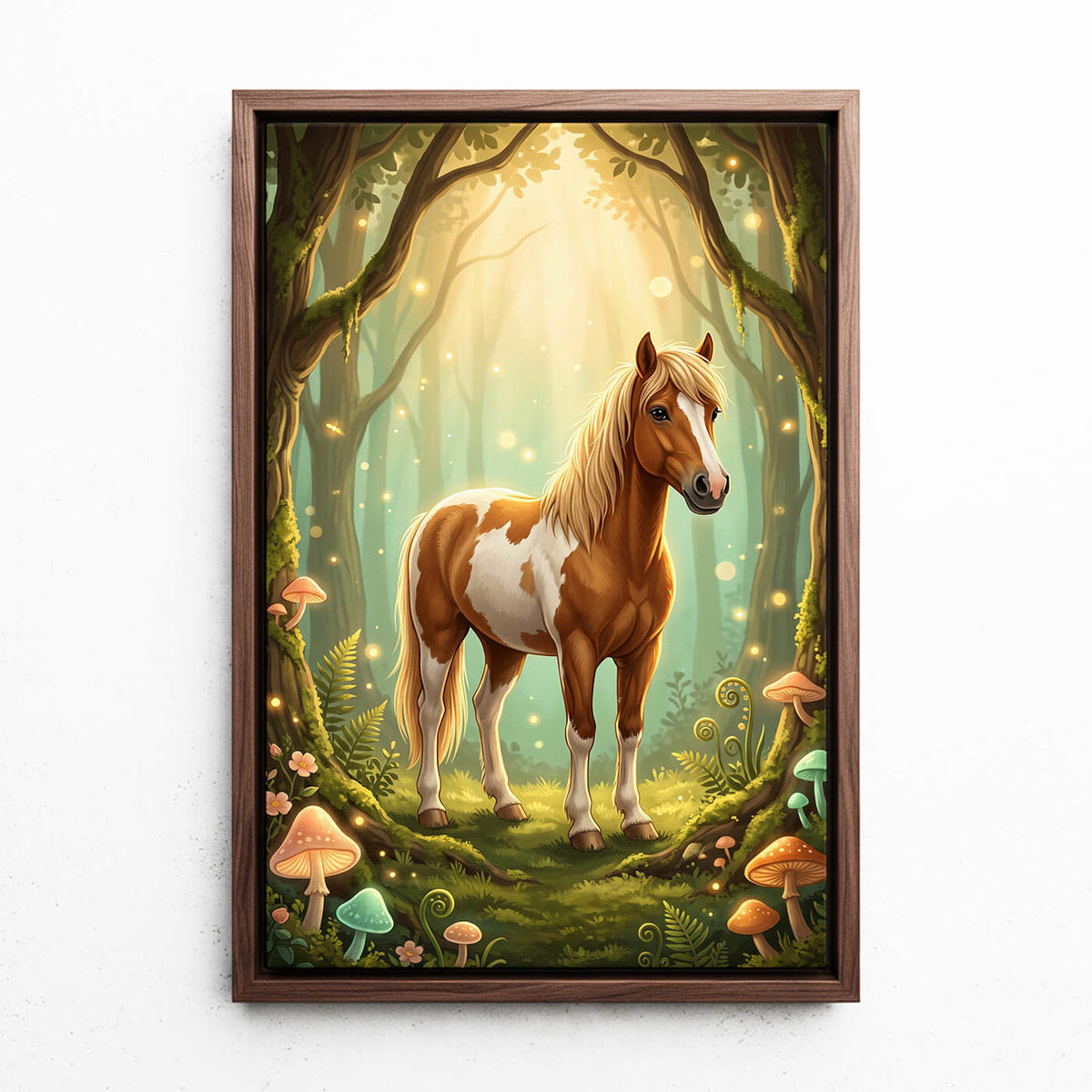 Pferdeportrait im Fantasy / Cartoon Stil nach Foto - Leinwand mit Rahmen in Walnuss-Optik